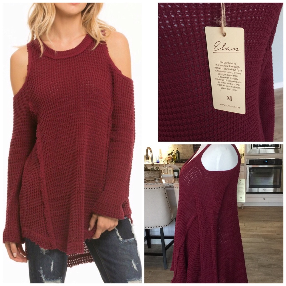 Burgundy Cold Shoulder Sweater - Picture 4 of 4